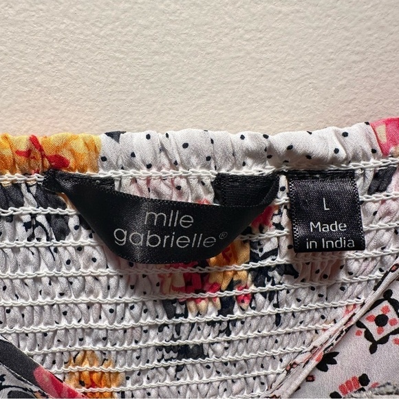 Mlle Gabrielle Asymmetrical Patchwork Print Dress Floral VNeck Spaguetti Strap L - Picture 3 of 15